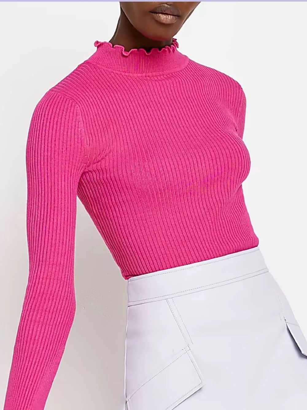 River Island Women’s Ribbed Mock Neck Top - Hot Pink